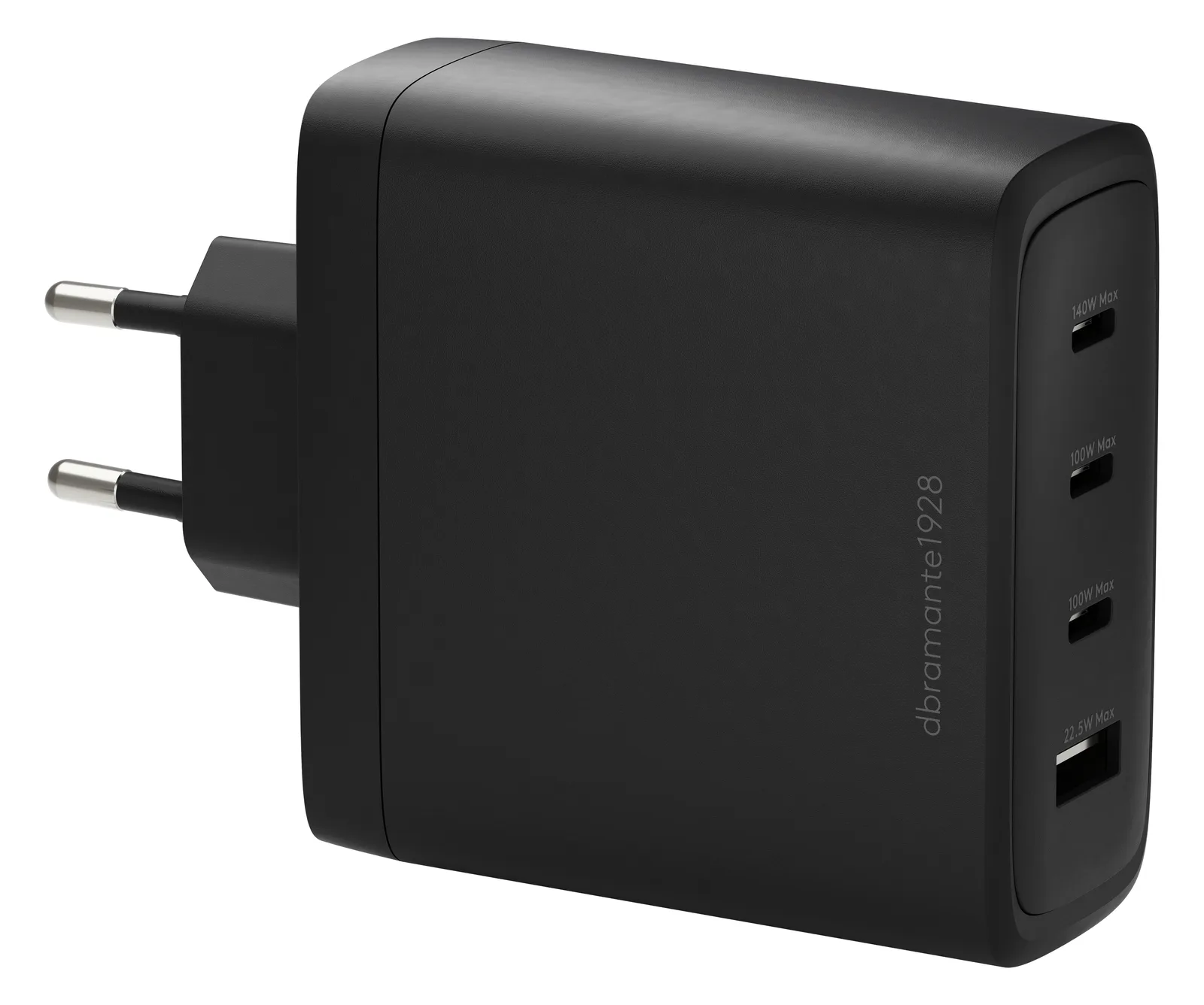 dbramante1928 re-charge - Netzteil - 140 Watt - 4 Ausgabeanschlussstellen (3 x USB-C, USB) - Schwarz, Ansicht 2