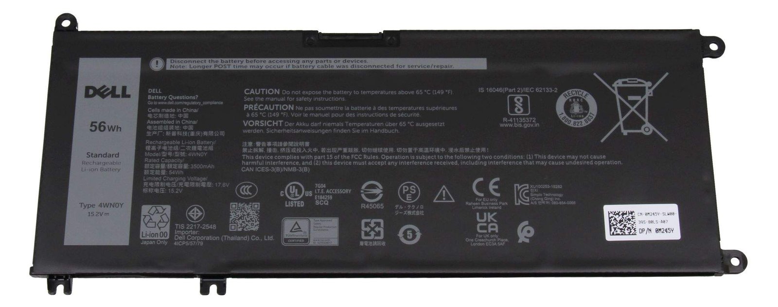 Dell 4WN0Y Akku 56Wh Original - Akku - 3.500 mAh