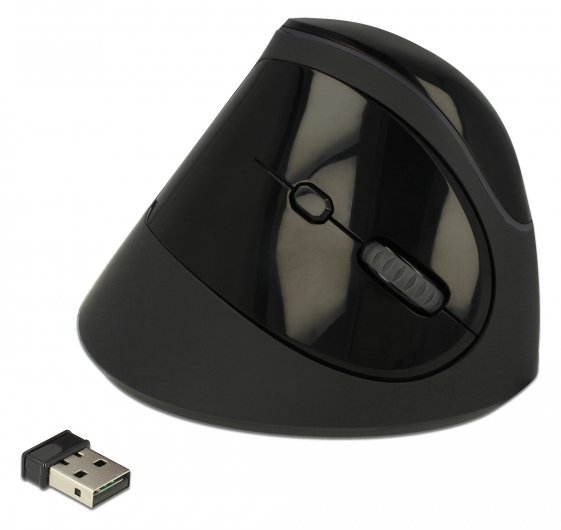 Delock Ergonomic - Vertikale Maus - ergonomisch - Für Rechtshänder - optisch - 6 Tasten - kabellos - 2.4 GHz