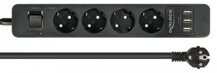 Delock Extension Socket - Steckdosenleiste - Wechselstrom 250 V - 4000 Watt - 3 x USB Typ A, 4 x CEE 7/3