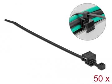 Delock Kabelbinder - mit Kanten-Befestigungsclip - 20 cm - Schwarz (Packung mit 50) von LumaTech