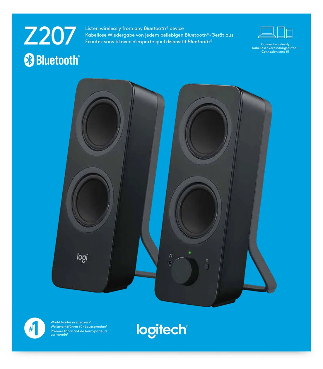 Logitech Z207 - Lautsprecher - für PC - 2.0-Kanal - kabellos - Bluetooth - 5 Watt (Gesamt) - Schwarz, Ansicht 2