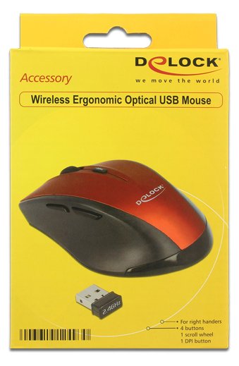 Delock Maus - ergonomisch - Für Rechtshänder - optisch - 5 Tasten - kabellos - 2.4 GHz - kabelloser Empfänger (USB)