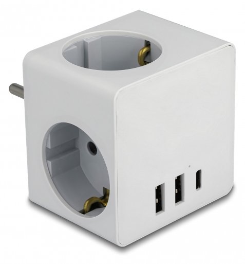 Delock Netzteil - 16 A - 6 Ausgabeanschlussstellen (USB-C, 2 x 9-polige USB Typ A, 3 x Stecker CEE 7/3)