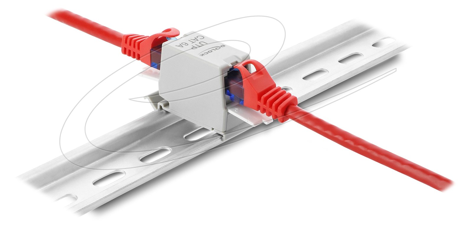 Delock RJ45 Kupplung Cat.6A Buchse zu mit Staubschutzklappe für Hutschienen Montage - Netzwerk