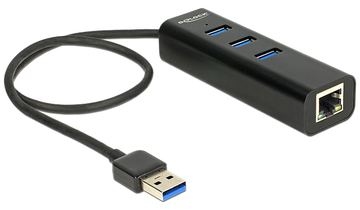 Delock USB 3.0 Hub 3 Port + 1 Port Gigabit LAN 10/100/1000 Mb/s von LumaTech