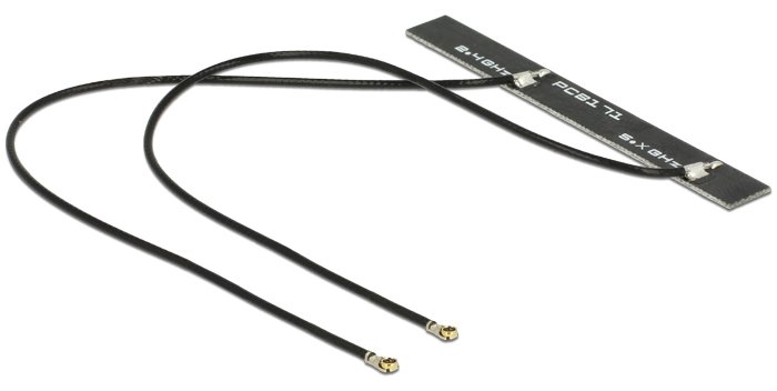 Delock WLAN Twin Antenna 2 x MHF IV 802.11 ac/a/h/b/g/n 5 dBi 150 mm PCB internal self adhesive