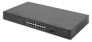 DIGITUS 16-Port Gigabit Netzwerkswitch, 19 Zoll, unmanaged, 2 Uplink Ports, SFP von LumaTech