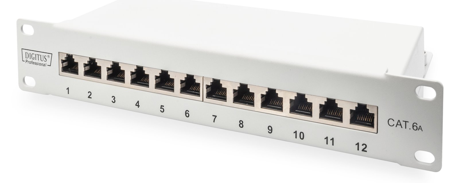 DIGITUS CAT 6A Patch Panel, geschirmt, 12-Port, 1HE, 10, grau