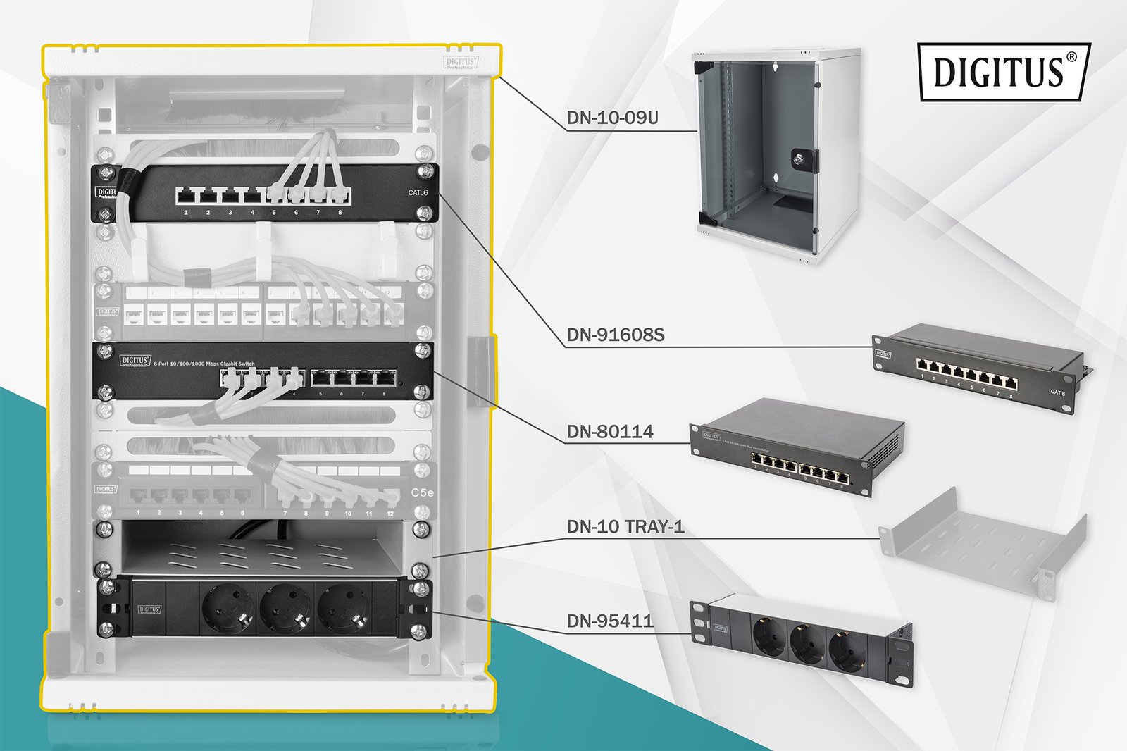DIGITUS Netzwerk-Set 254 mm (10) - 9HE, 312 x 100 mm (B x T)