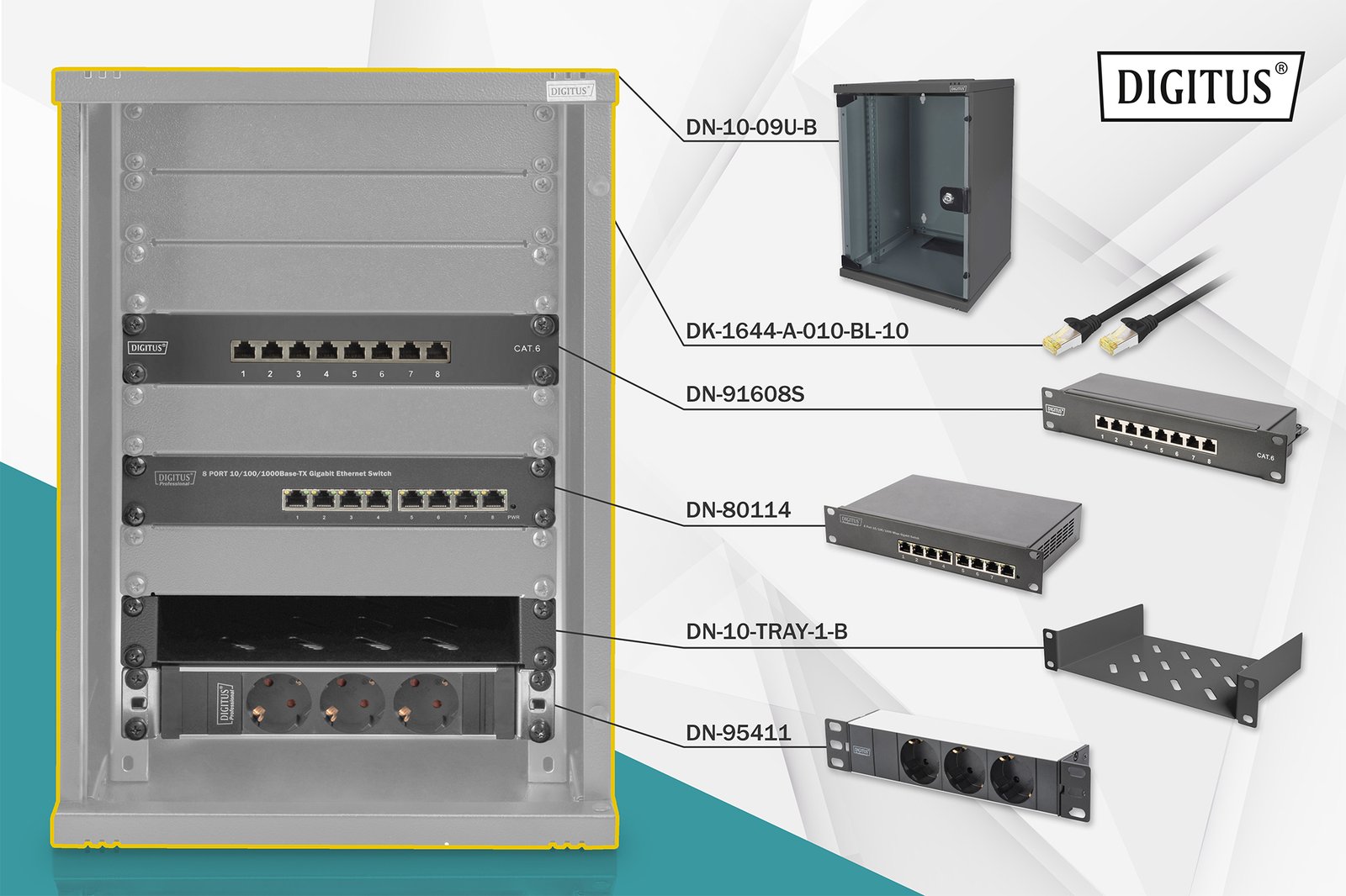DIGITUS Netzwerk-Set 254 mm (10) - 9HE, 312 x 300 mm (B x T)