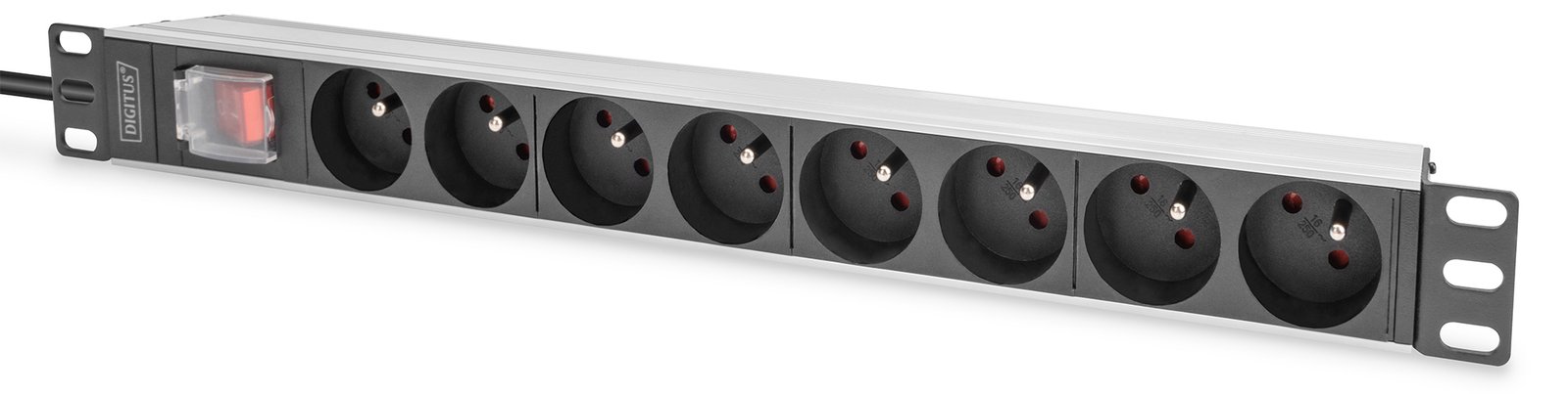 DIGITUS Steckdosenleiste mit Aluminiumprofil und Schalter, 8-fach CEE 7/5, 2 m Zuleitung Schutzkontaktstecker