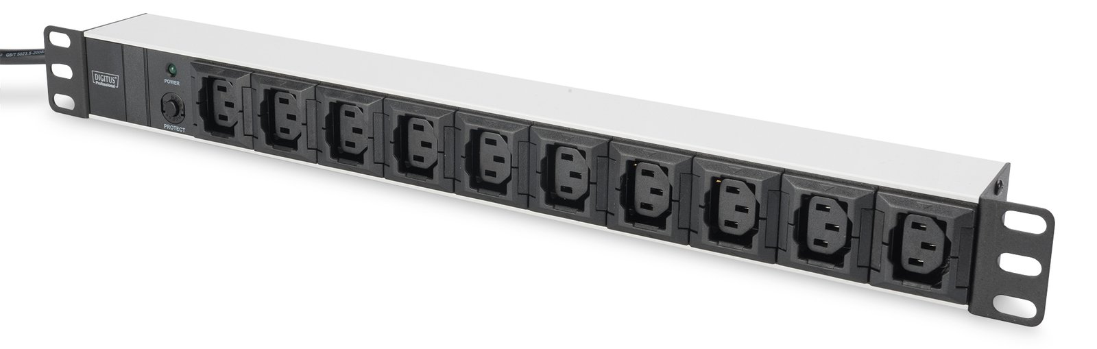 DIGITUS Steckdosenleiste mit Aluminiumprofil, 10-fach, 2 m Zuleitung IEC C14 Stecker