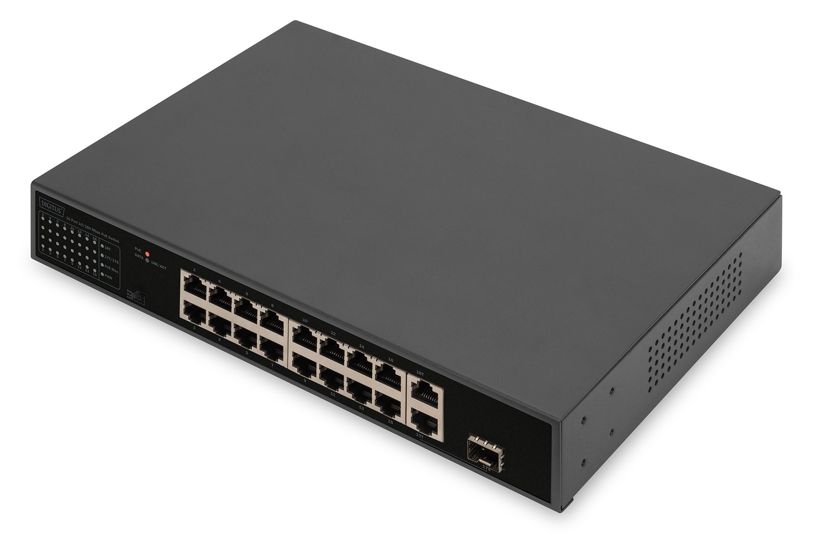 DIGITUS Switch 16-Port FE PoE 2 GE Uplinks RJ45/SFP - Switch - 16-Port