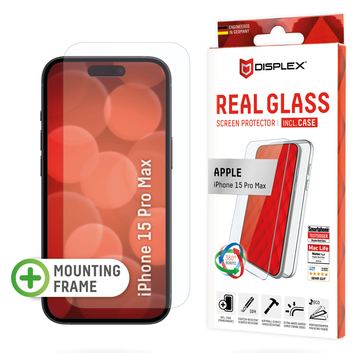 DISPLEX Panzerglas + Schutzhülle für Apple iPhone 15 Pro Max - Eco-Montagerahmen - kratzer-resistent von LumaTech