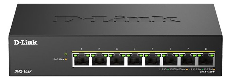 D-Link DMS 108P - Switch - unmanaged - 8 x 10/100/1000/2.5G - Desktop - PoE+ (230 W)