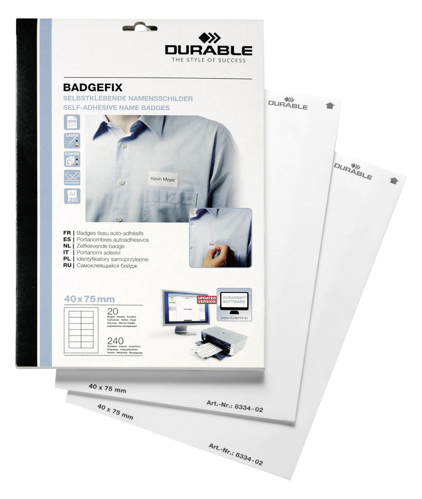 Durable BADGEFIX - Seidig - selbstklebend - weiß