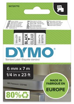 Dymo D1 - Glänzend - schwarz auf durchsichtig - Rolle (0,6 cm x 7 m) von LumaTech