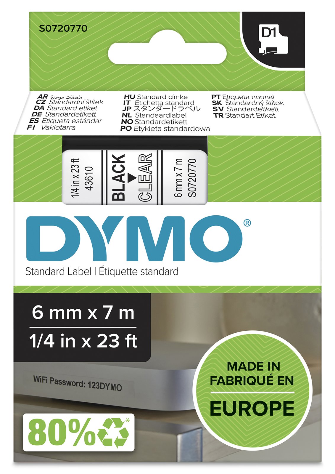 Dymo D1 - Glänzend - schwarz auf durchsichtig - Rolle (0,6 cm x 7 m)