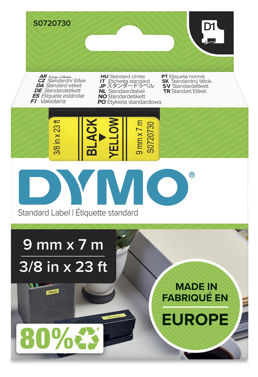 Dymo D1 - Polyester - selbstklebend - Schwarz auf Gelb - Rolle (0,9 cm x 7 m)