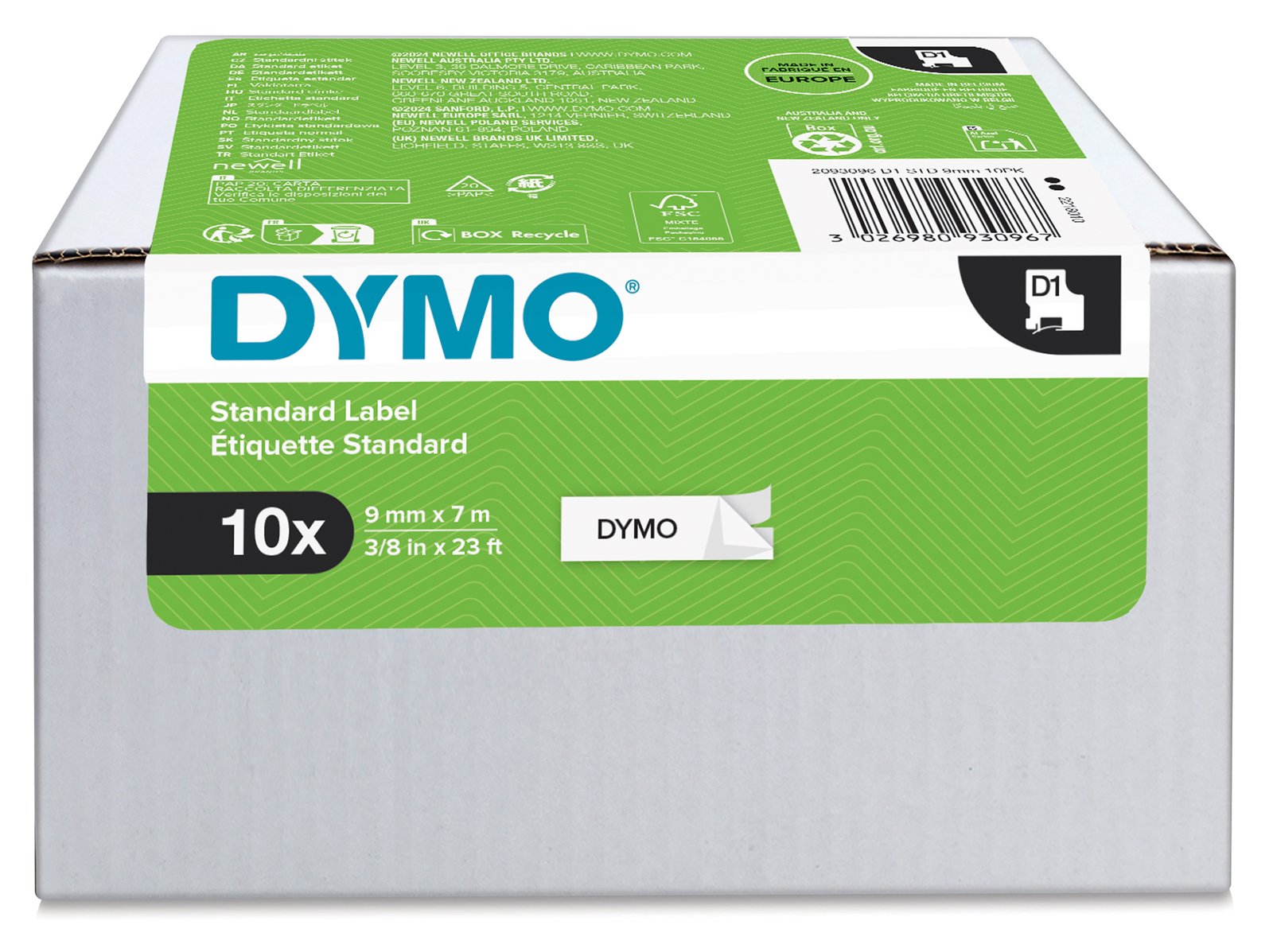 Dymo D1 - Selbstklebend - Schwarz auf Weiß - Rolle (0,9 cm x 7 m)