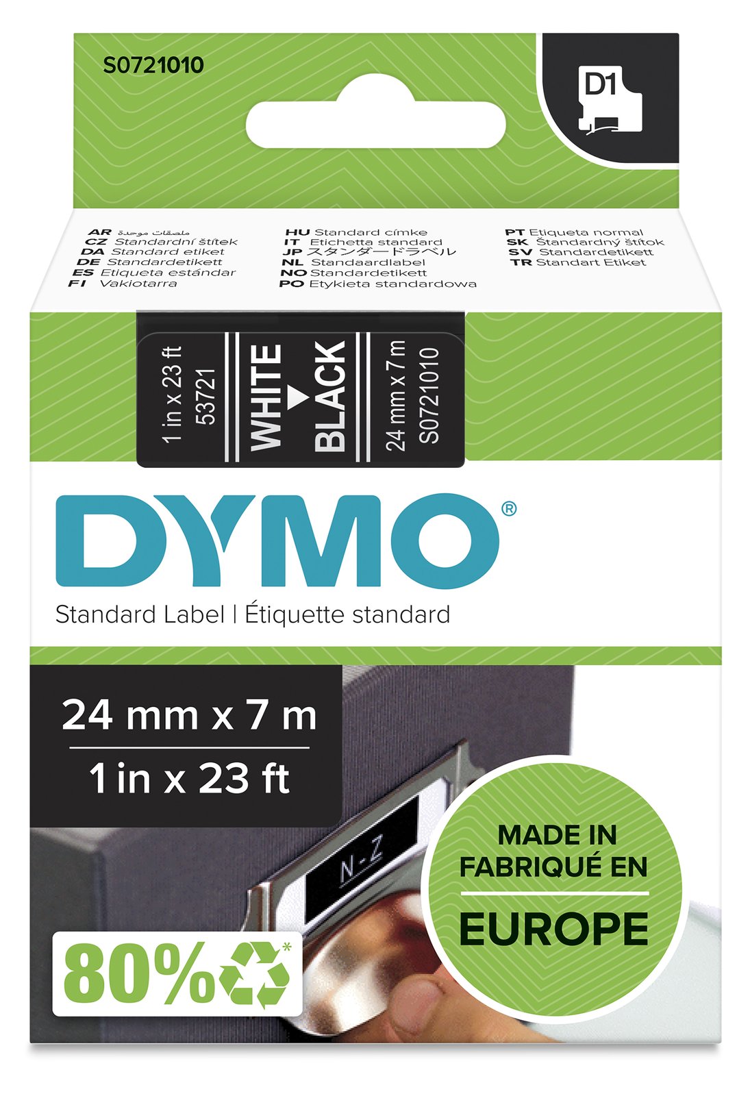 Dymo D1 - Selbstklebend - Weiß auf Schwarz - Rolle (2,4 cm x 7 m)