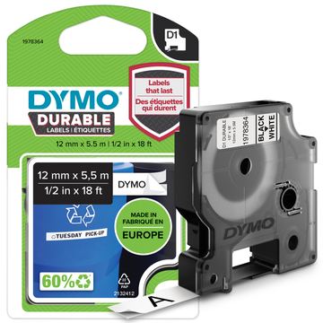 Dymo D1 Durable - Selbstklebend - Schwarz auf Weiß - Rolle (1,2 cm x 5,5 m) von LumaTech