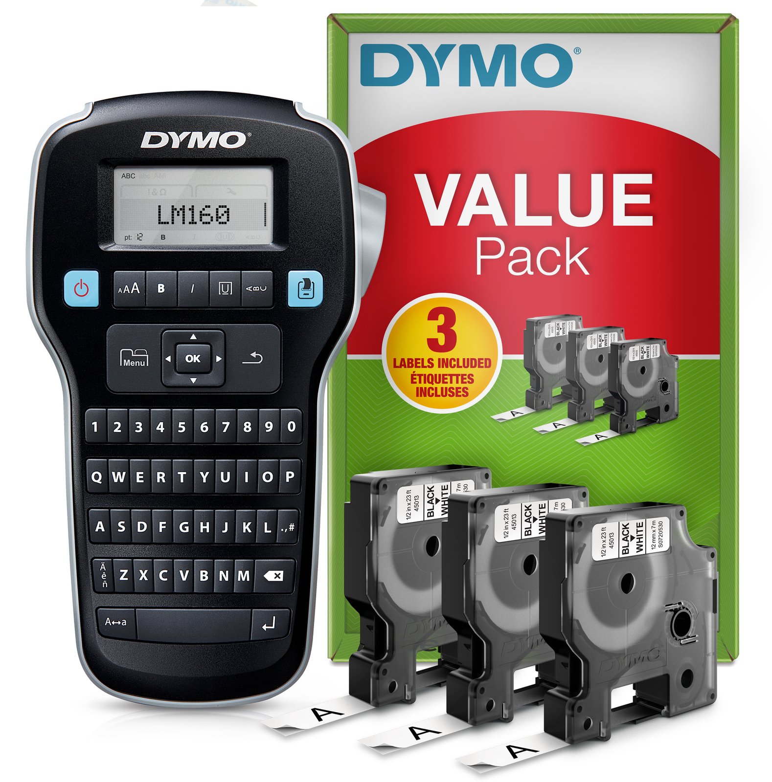 Dymo LabelMANAGER 160 - Value Pack - Beschriftungsgerät - s/w - Thermotransfer - Rolle (1,2 cm)