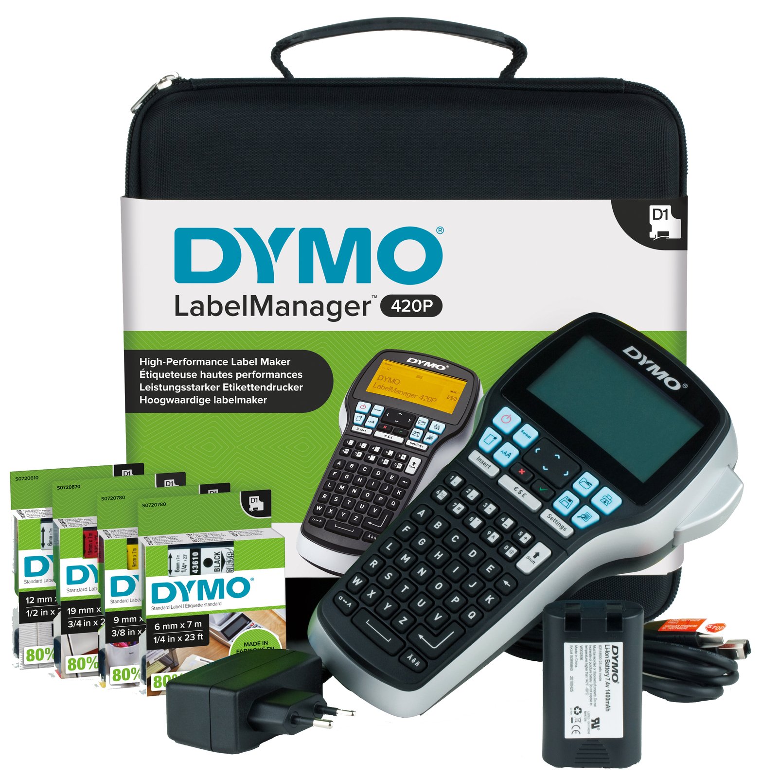 Dymo LabelMANAGER 420P - Beschriftungsgerät - s/w - Thermotransfer - Rolle (1,9 cm) - schwarz, grau
