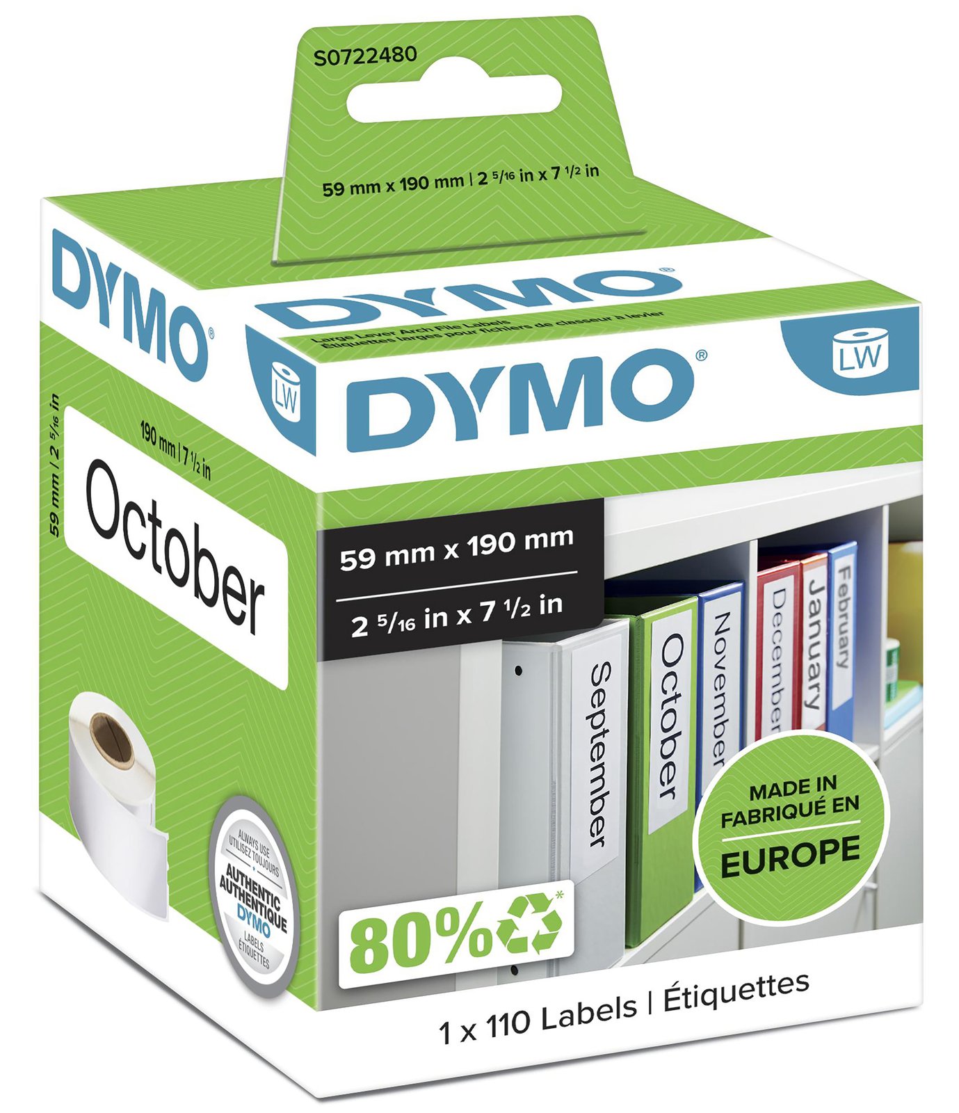 Dymo LabelWriter LAF Labels Large - Schwarz auf Weiß - 59 x 190 mm 110 Etikett(en) (1 Rolle(n)