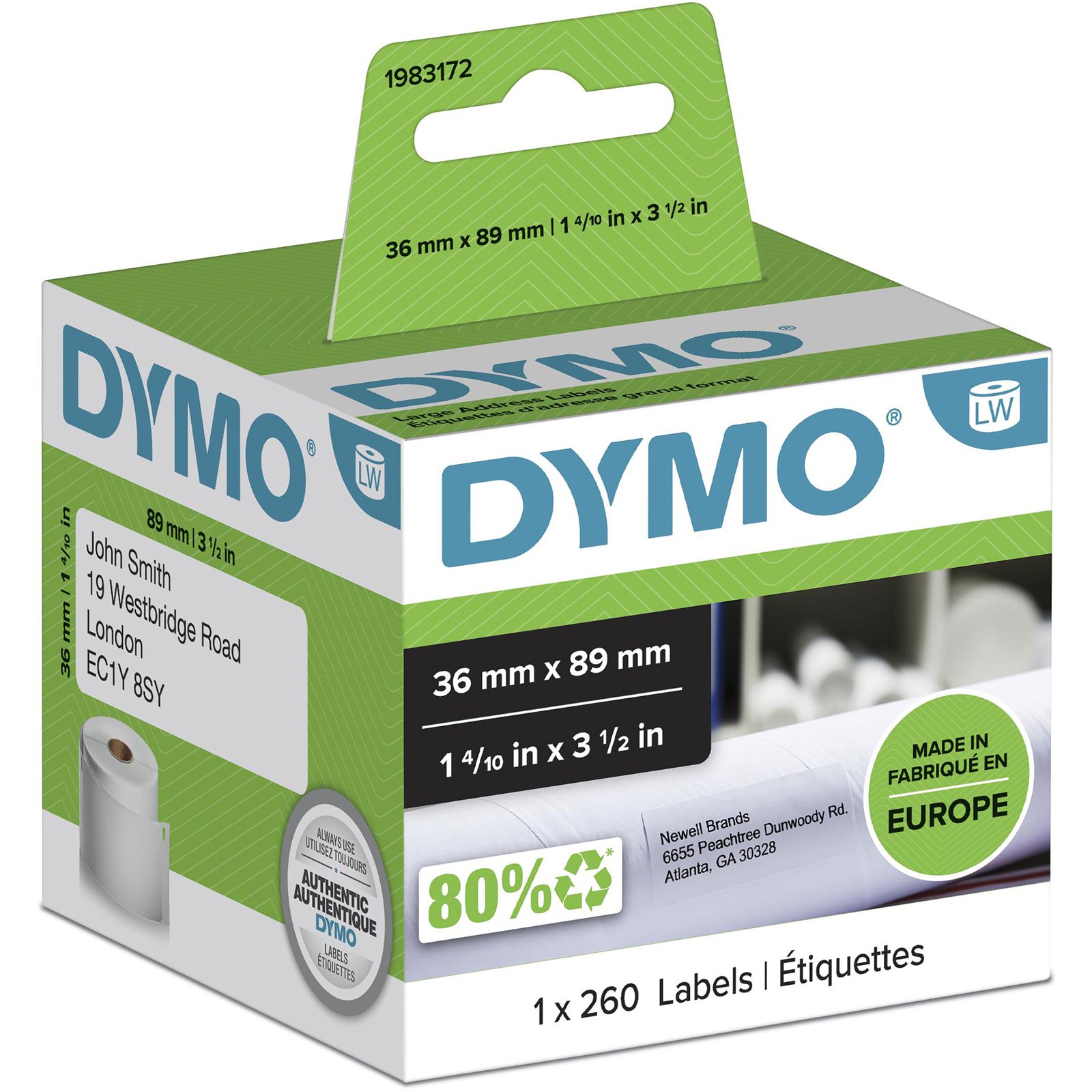 Dymo LabelWriter Large - Selbstklebend - weiß - 89 x 36 mm 260 Etikett(en) (1 Rolle(n)