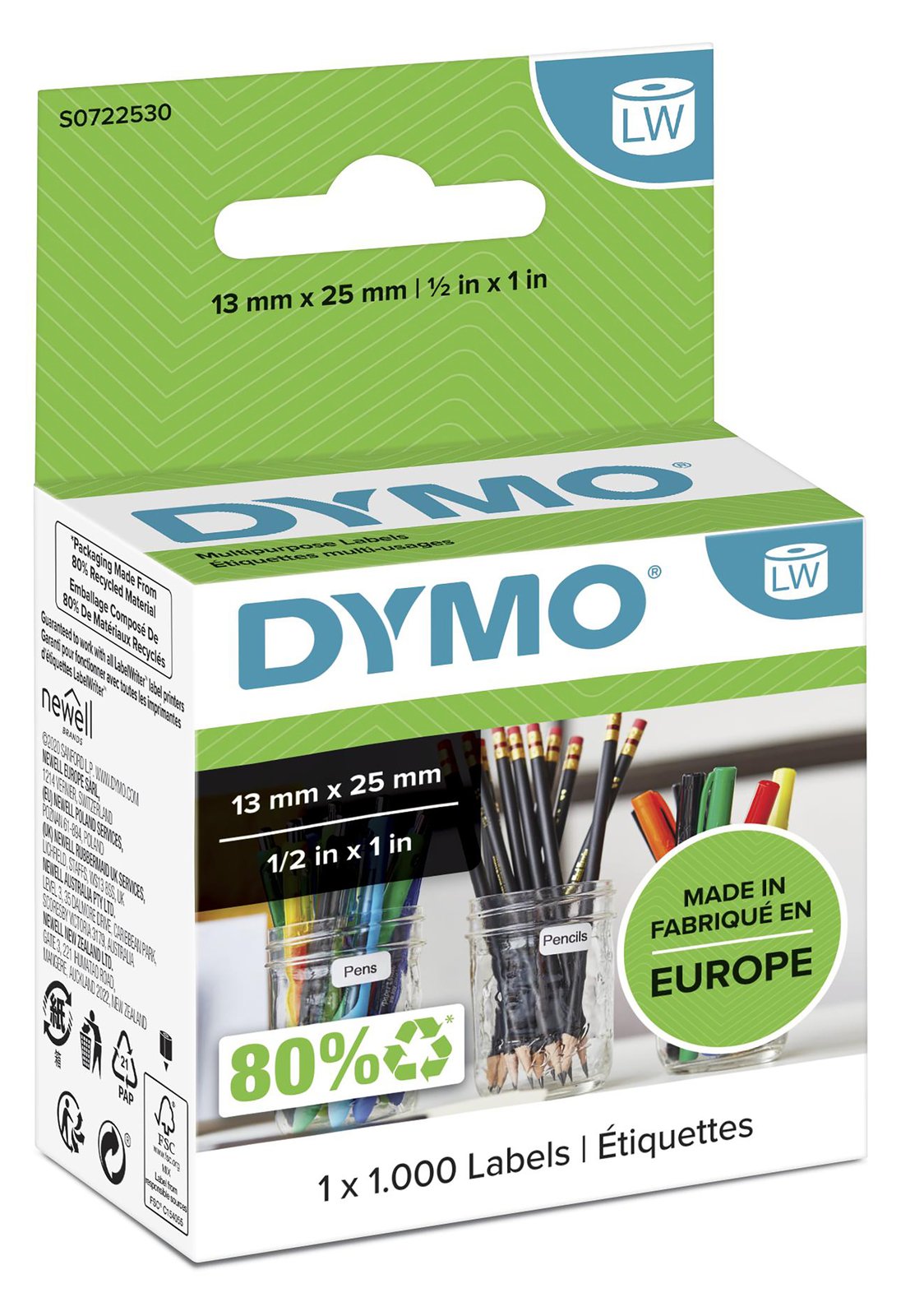 Dymo LabelWriter MultiPurpose - Entfernbarer Klebstoff - weiß - 12 x 24 mm 1000 Etikett(en) (1 Rolle(n)