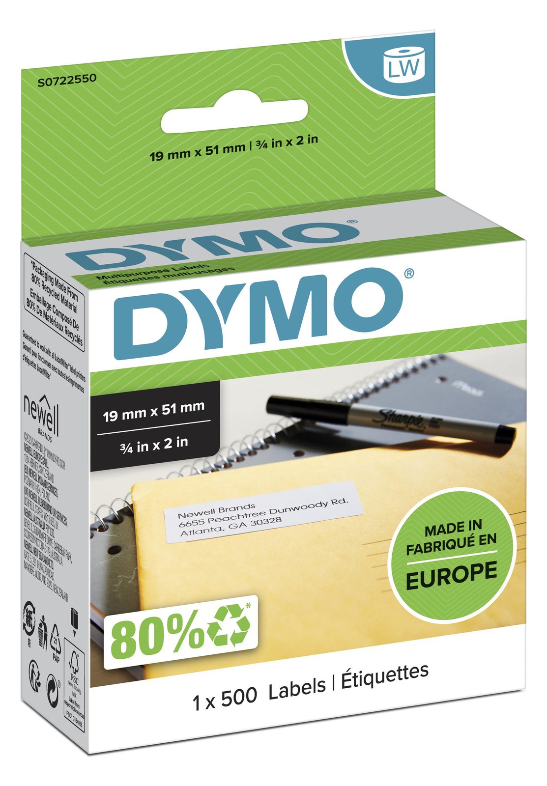 Dymo LabelWriter MultiPurpose - Weiß - 19 x 51 mm 500 Etikett(en) (1 Rolle(n)