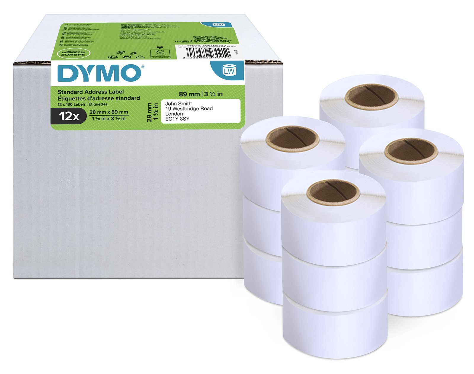 Dymo LabelWriter Standard - Permanenter Klebstoff - weiß - 28 x 89 mm 1560 Etikett(en) (12 Rolle(n)