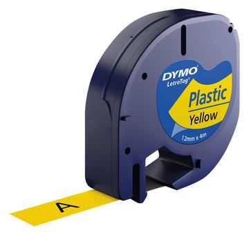 Dymo LetraTAG - Kunststoff - Schwarz auf Gelb - Rolle (1,2 cm x 4 m) von LumaTech