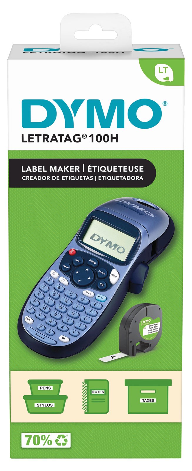 Dymo LetraTag LT-100H - Beschriftungsgerät - s/w - Thermodirekt - Rolle (1,2 cm) - schwarz, blau