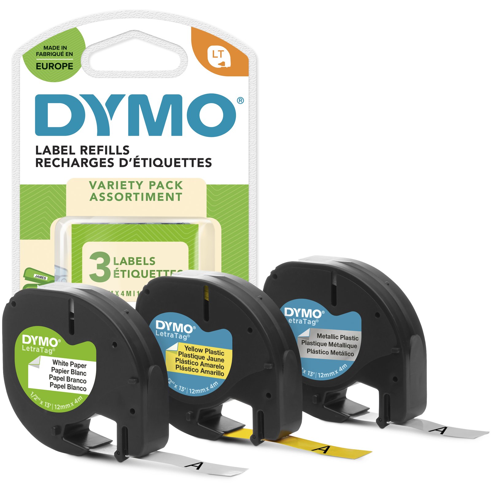 Dymo LetraTAG Starter Pack - Weiß, Silber, Gelb - Rolle (1,2 cm x 4 m)