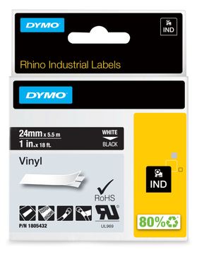 Dymo Rhino Coloured Vinyl - Vinyl - permanenter Klebstoff - Weiß auf Schwarz - Rolle (2,54 cm x 5,5 m)