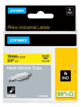Dymo RhinoPRO Heat shrink tubing - Polyolefin - Schwarz auf Gelb - Rolle (1,9 cm) von LumaTech