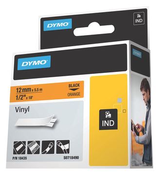 Dymo Selbstklebend - Schwarz auf Orange - Rolle (1,2 cm x 5,5 m) von LumaTech
