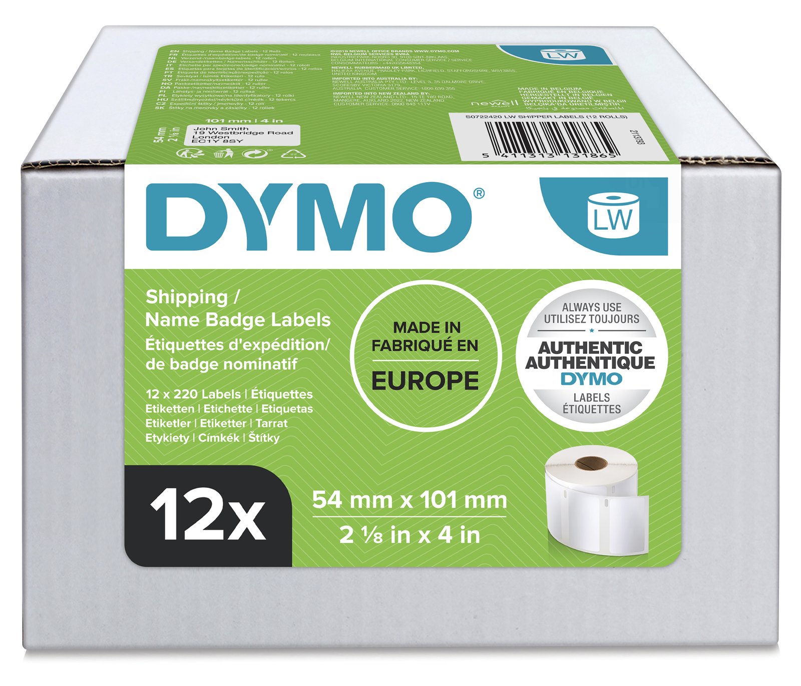 Dymo Shipping / Name Badge Labels - Klebstoff - weiß - 54 x 101 mm 2640 Etikett(en) (12 Rolle(n)