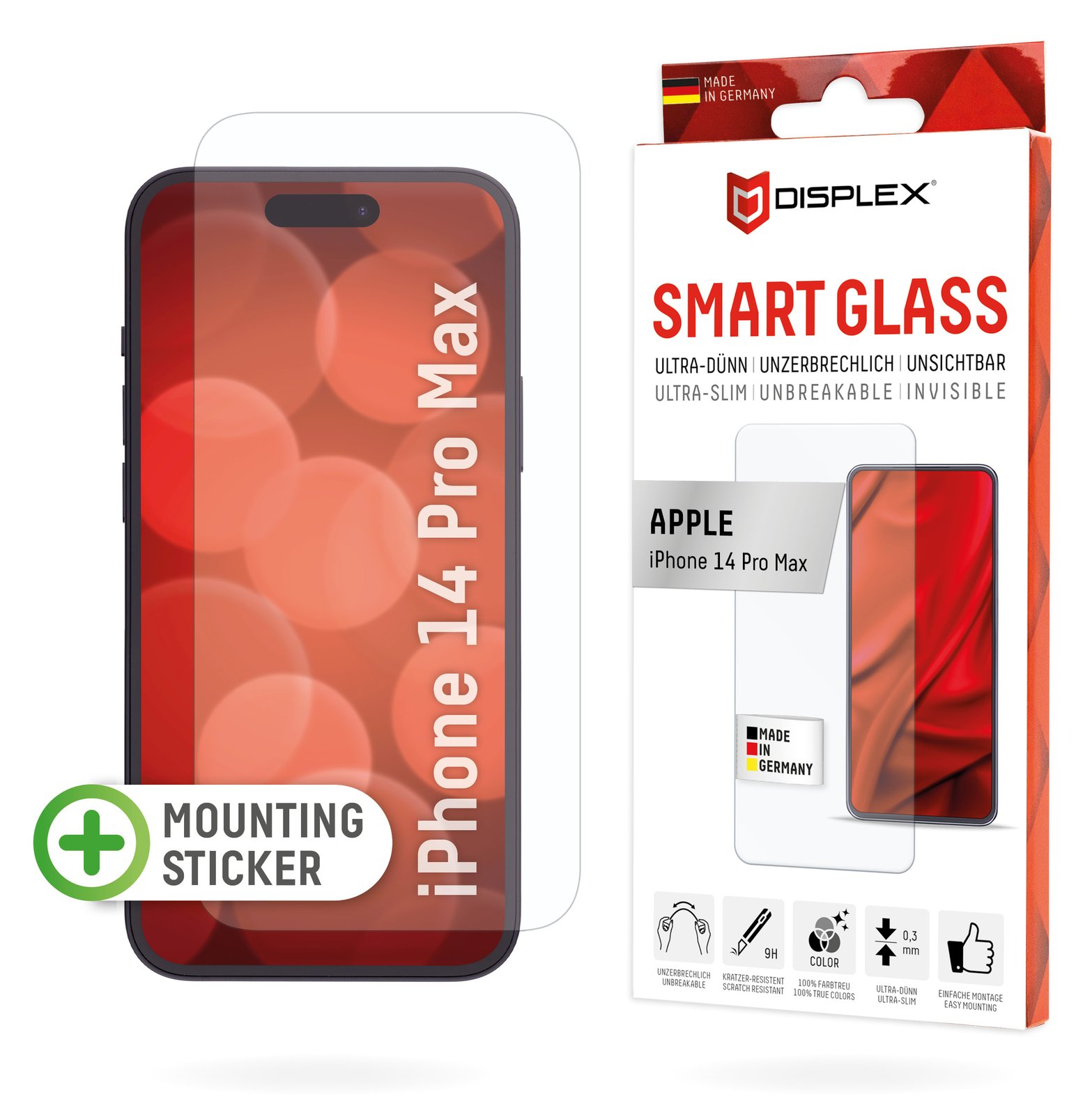 E.V.I. Displex Smart Glass (9H) für Apple iPhone 14 Pro Max - Montagesticker - unzerbrechlich - ultra-dünn - unsichtbar