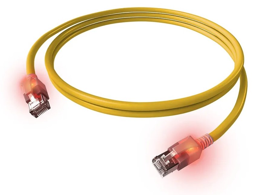 EasyLan saCon EasyLan DualBoot LED Patchkabel S/FTP, gelb1,50m Kat.6A, EasyLan DualBoot LED Patchkabel RJ45 S/FTP Kat.6A