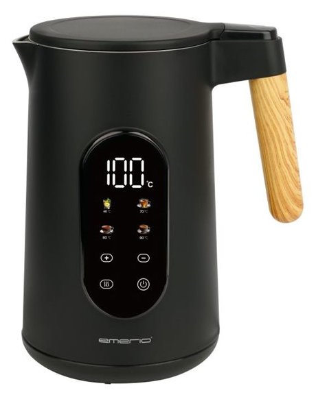 Emerio Wasserkocher 1.7 l Holzgriff schnurlos Digit.Disp.