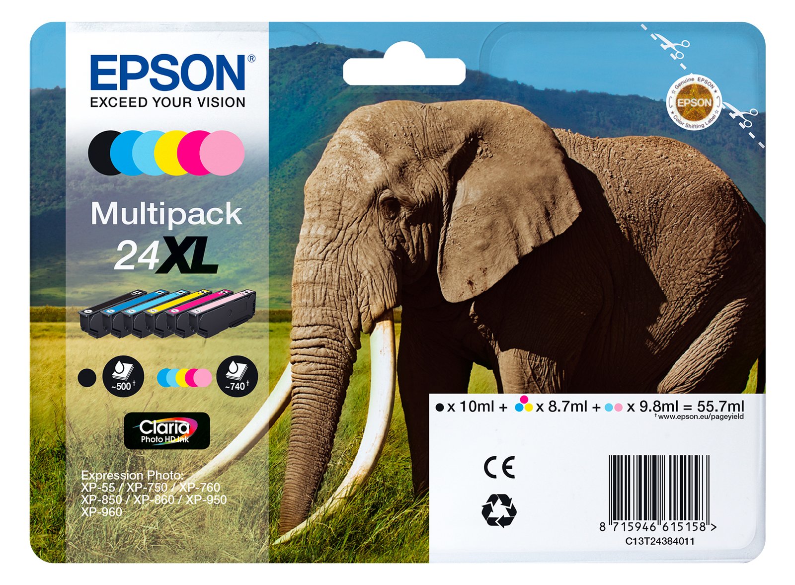 Epson 24 Multipack - 6er-Pack - 29.1 ml - Schwarz, Gelb, Cyan, Magenta, hellmagentafarben, hell Cyan