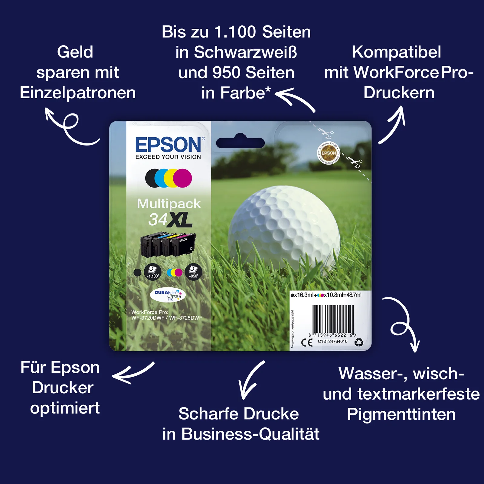 Epson 34 Multipack - 4er-Pack - Schwarz, Gelb, Cyan, Magenta, Ansicht 4