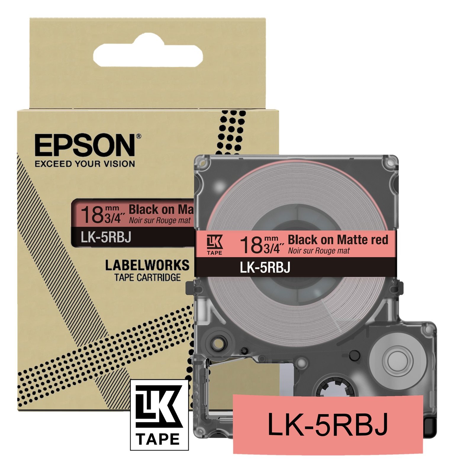 Epson LabelWorks LK-5RBJ - Schwarz auf Mattrot - Rolle (1,8 cm x 8 m)