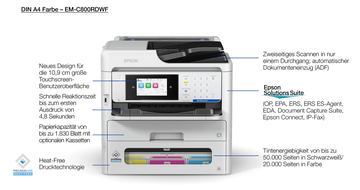Epson WorkForce Pro EM-C800RDWF - Multifunktionsdrucker - Farbe - Tintenstrahl - A4 (210 x 297 mm) von LumaTech