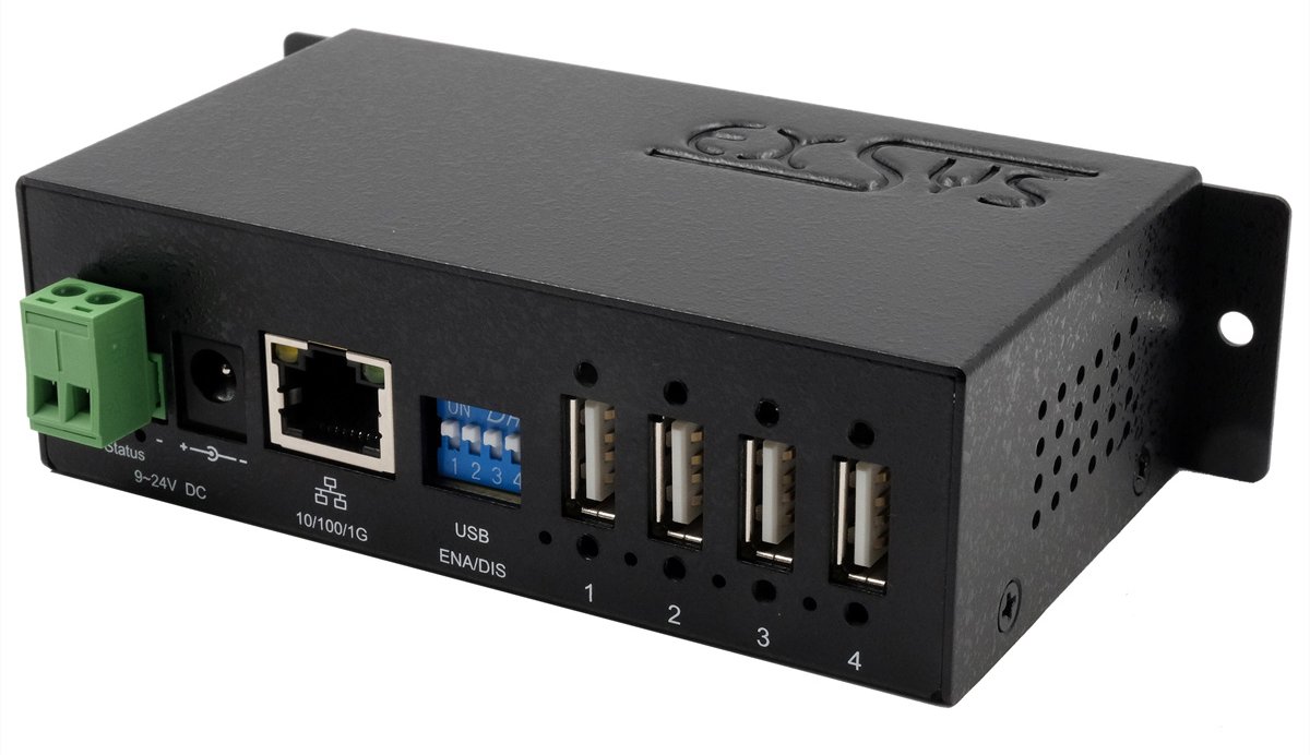 Exsys Ethernet GLAN 1x zu 4x USB2.0 4-Port Geräteserver inkl.Netzteil 15KV - Kabel-/Adapterset - Digital/Daten