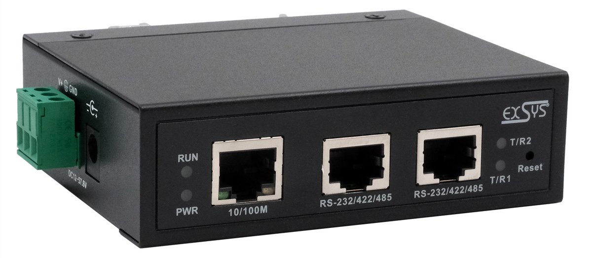 Exsys Ethernet zu 2x Seriell RS-232/422/485 inkl.DIN-Rail Kit